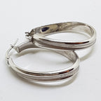9ct White Gold Large Oval Hoop Earrings