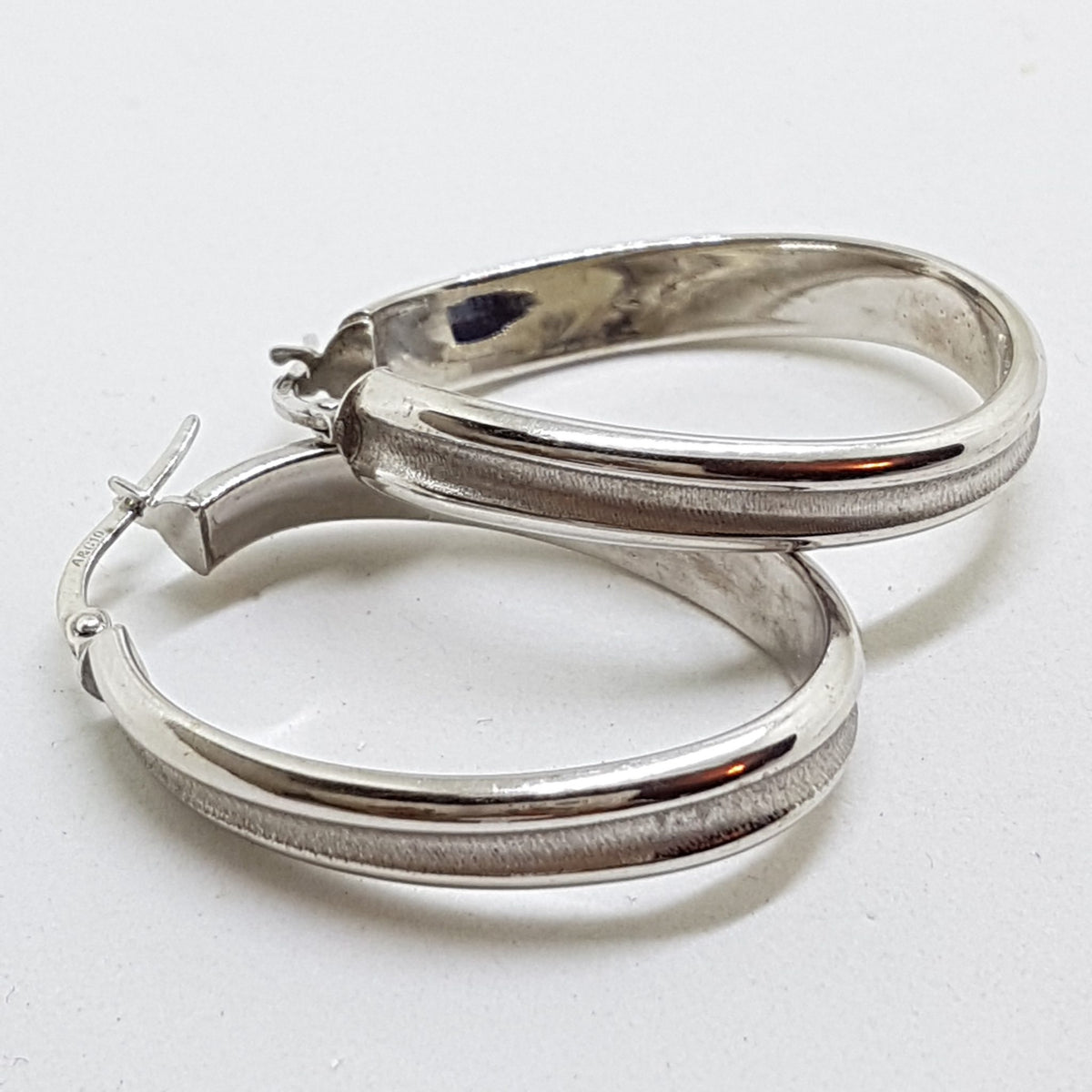 9ct White Gold Large Oval Hoop Earrings
