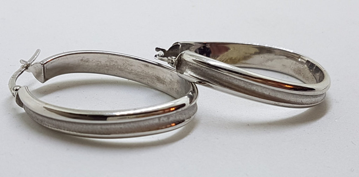 9ct White Gold Large Oval Hoop Earrings