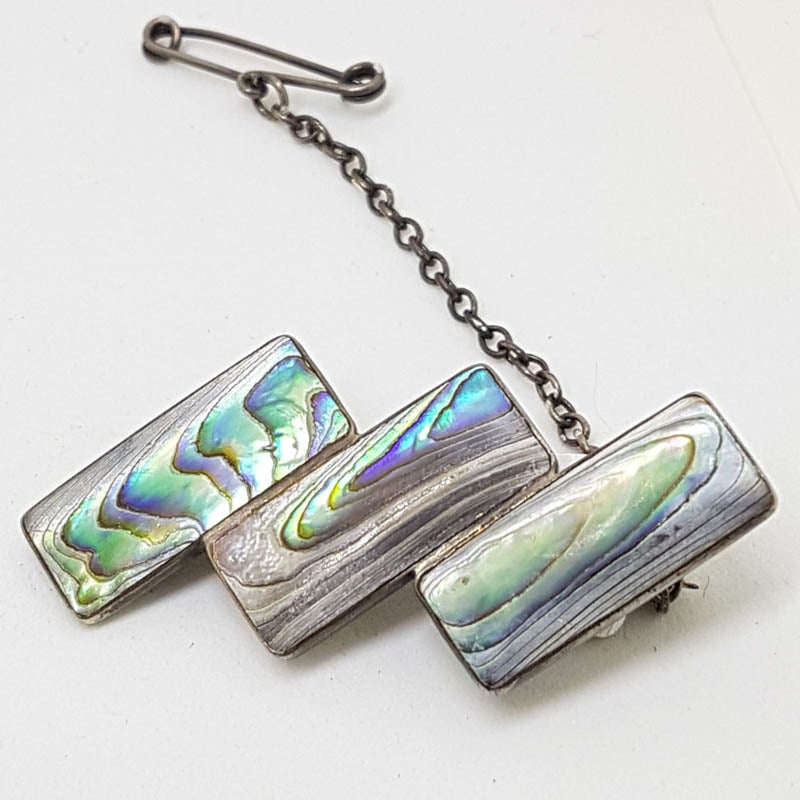 Sterling Silver Vintage Paua Shell Brooch