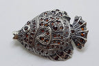 Sterling Silver Large Garnet Fish Brooch