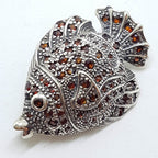 Sterling Silver Large Garnet Fish Brooch