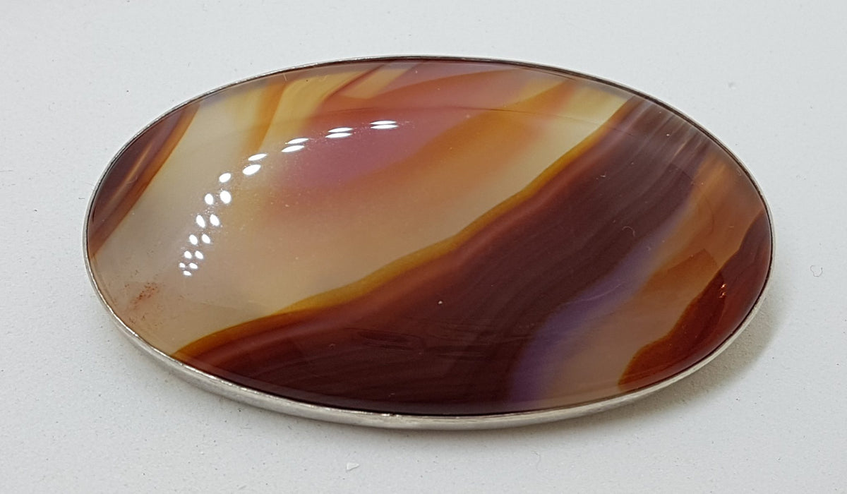 Sterling Silver Large Oval Agate Brooch