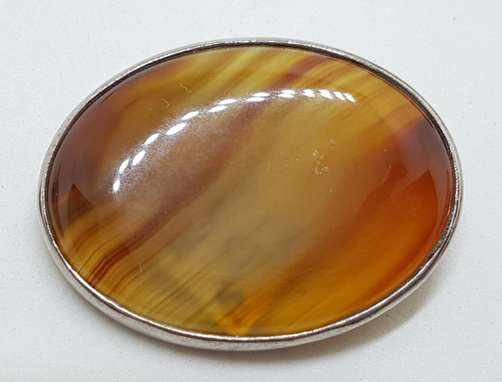Sterling Silver Large Oval Agate Brooch
