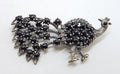 Sterling Silver Large Black Peacock Bird Brooch