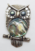 Sterling Silver Very Large Mother of Pearl &amp; Paua Shell Owl Bird Brooch