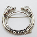 Sterling Silver Horse Head Large Coiled Whip Brooch