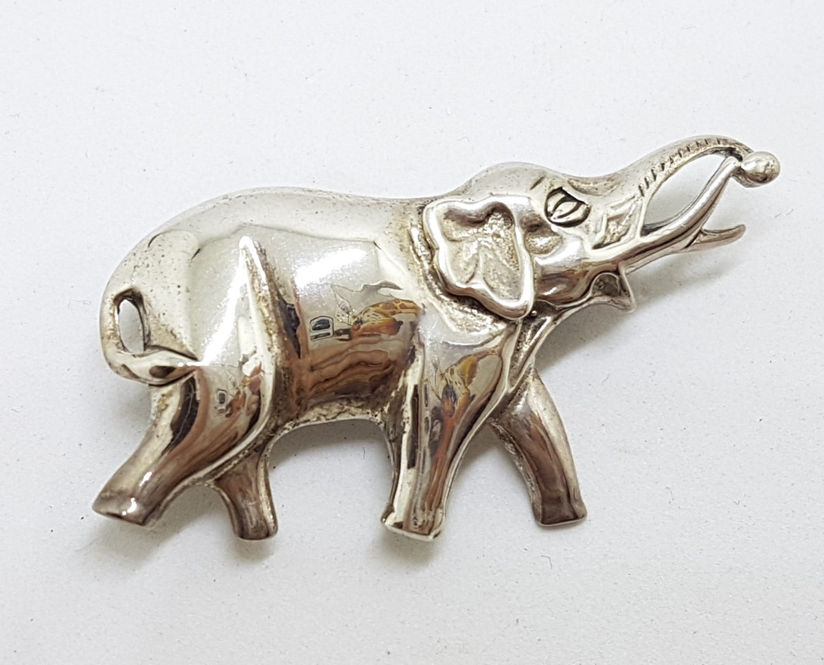 Sterling Silver Elephant with Trunk Up Brooch