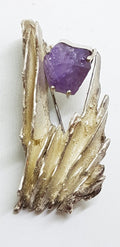 Sterling Silver Large &amp; Heavy Amethyst Brooch - Unique and Unusual Design