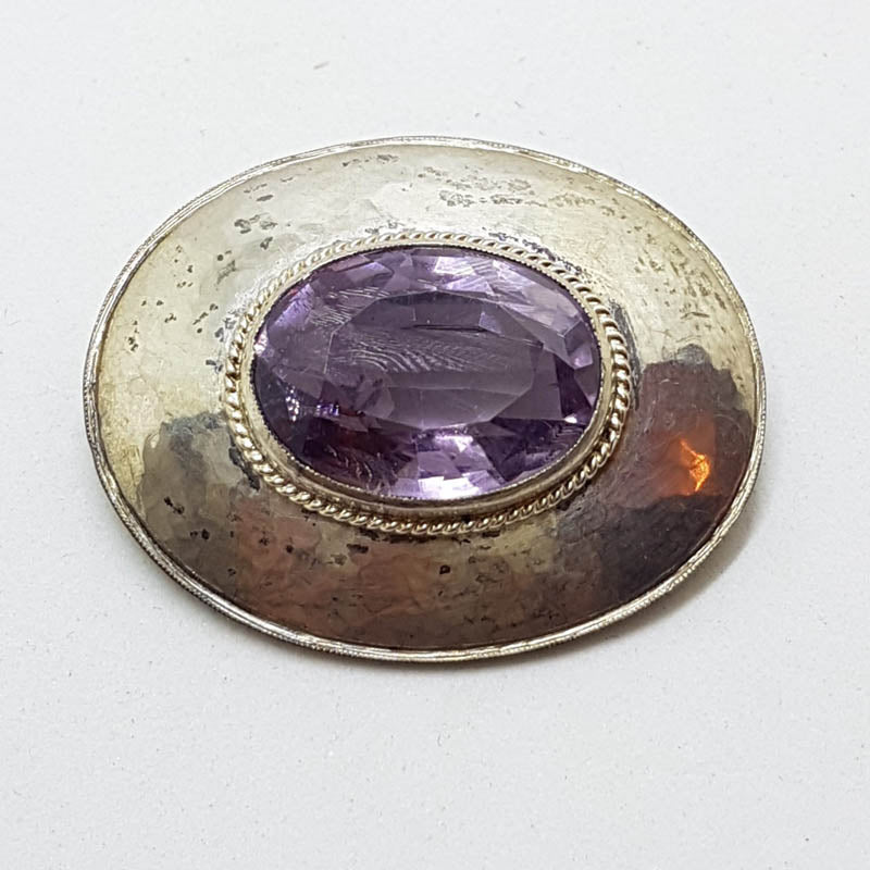 Sterling Silver Oval Amethyst Brooch