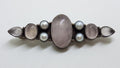 Sterling Silver Rose Quartz and Pearl Large &amp; Long Bar Brooch