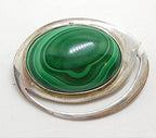 Sterling Silver Large Oval Malachite Brooch