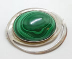 Sterling Silver Large Oval Malachite Brooch