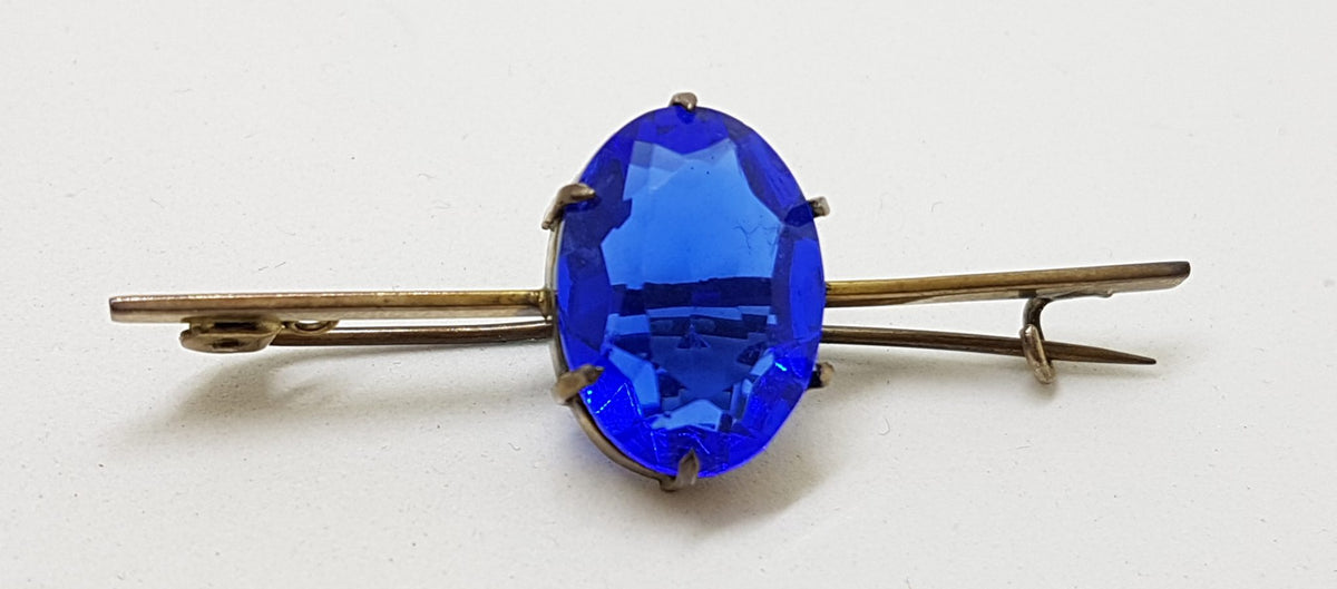 Sterling Silver Blue Paste Bar Brooch - Vintage