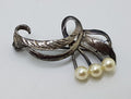 Sterling Silver Pearl Ornate Bar Brooch - Vintage