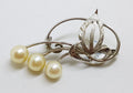 Sterling Silver Pearl Leaf Motif Brooch - Vintage
