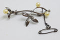 Sterling Silver Pearl Leaf Bar Brooch - Vintage