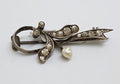Sterling Silver Pearl and Cubic Zirconia Bar Brooch - Vintage