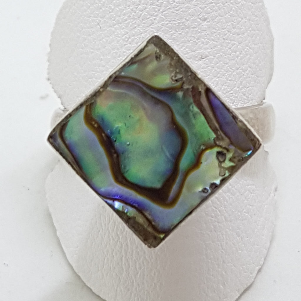 Sterling Silver Square Paua Shell High Ring