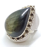 Sterling Silver Very Large Ornate Teardrop Shape Labradorite Ring