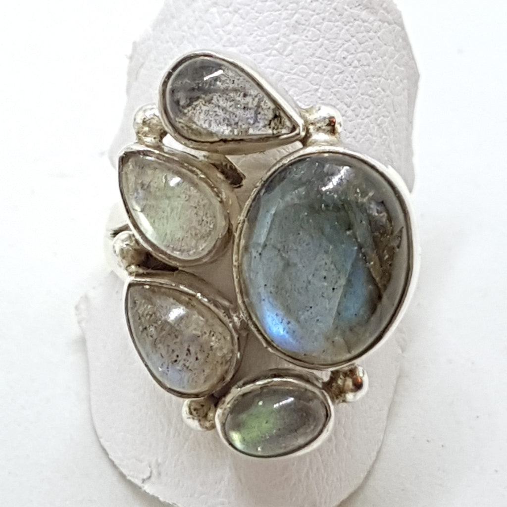 Sterling Silver Labradorite Cluster Ring