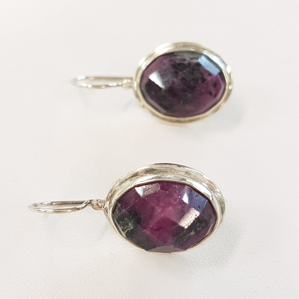 Sterling Silver Ruby Zoisite Oval Drop Earrings