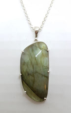 Sterling Silver Long Labradorite Pendant on Silver Chain