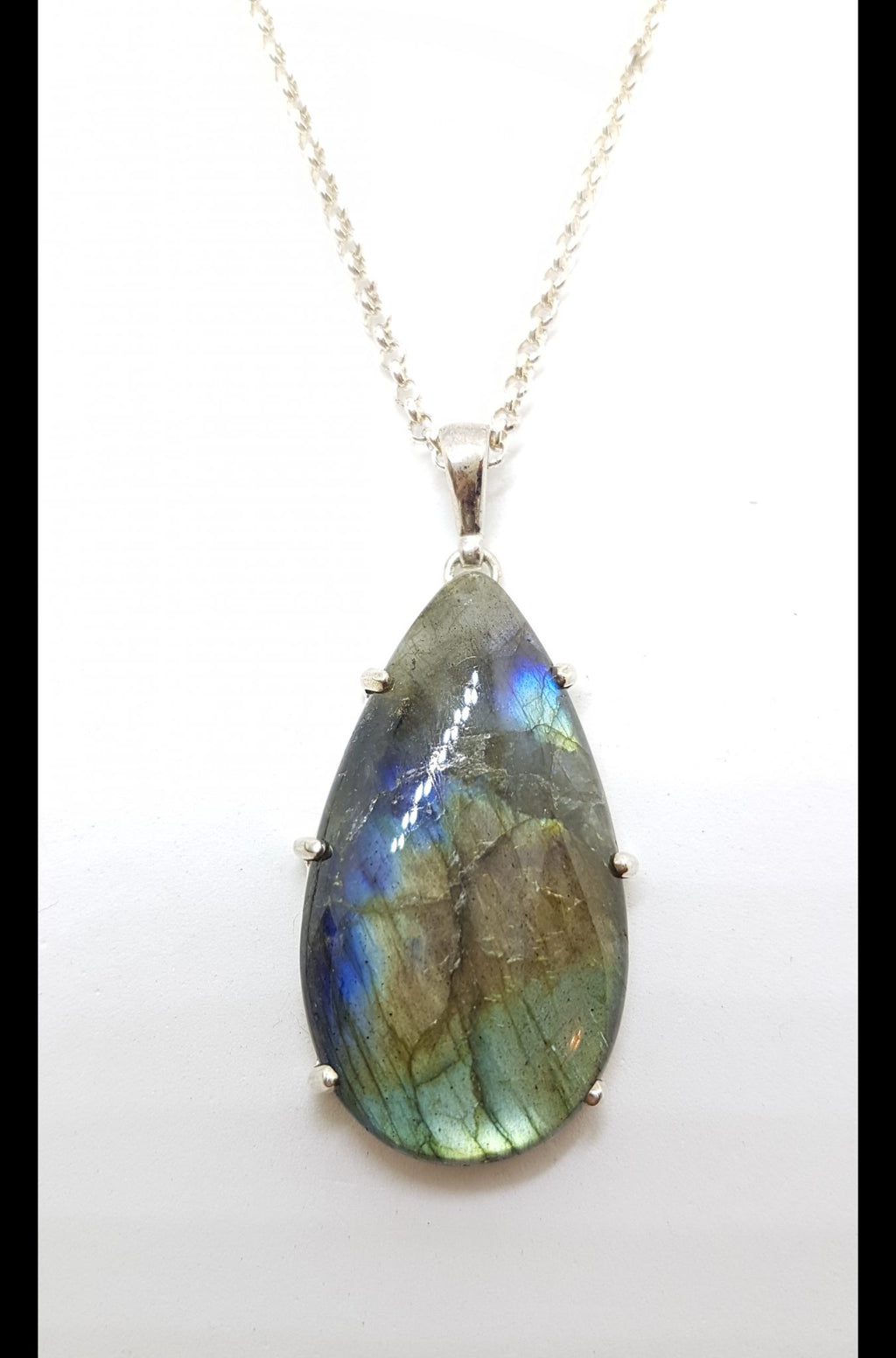 Sterling Silver Teardrop / Pear Shape Labradorite Pendant on Silver Chain