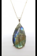 Sterling Silver Teardrop / Pear Shape Labradorite Pendant on Silver Chain