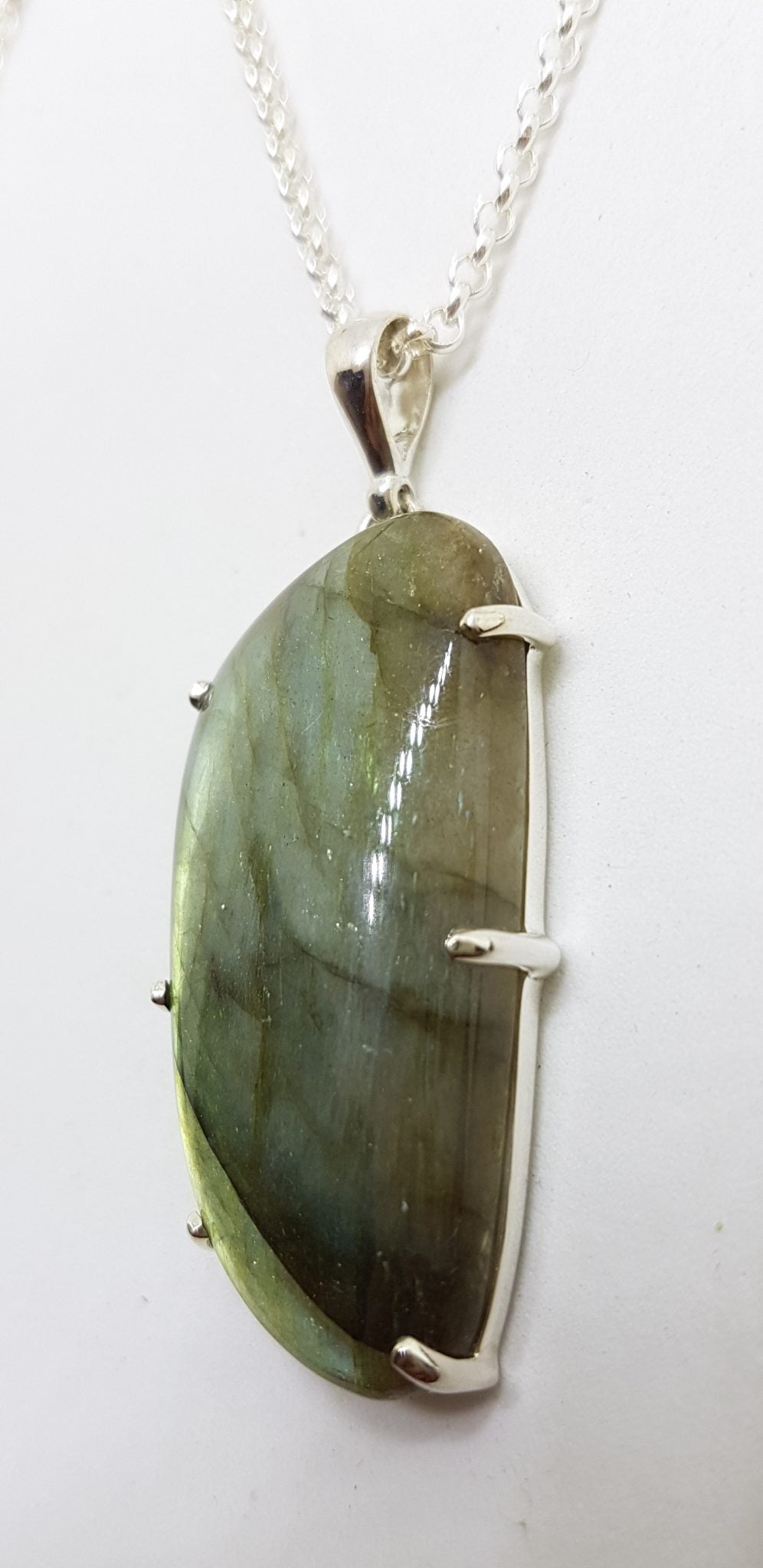 Sterling Silver Long Labradorite Pendant on Silver Chain