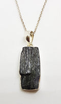 Sterling Silver Rectangular Black Tourmaline Pendant on Silver Chain