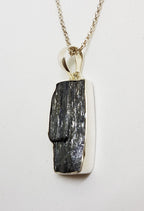 Sterling Silver Rectangular Black Tourmaline Pendant on Silver Chain