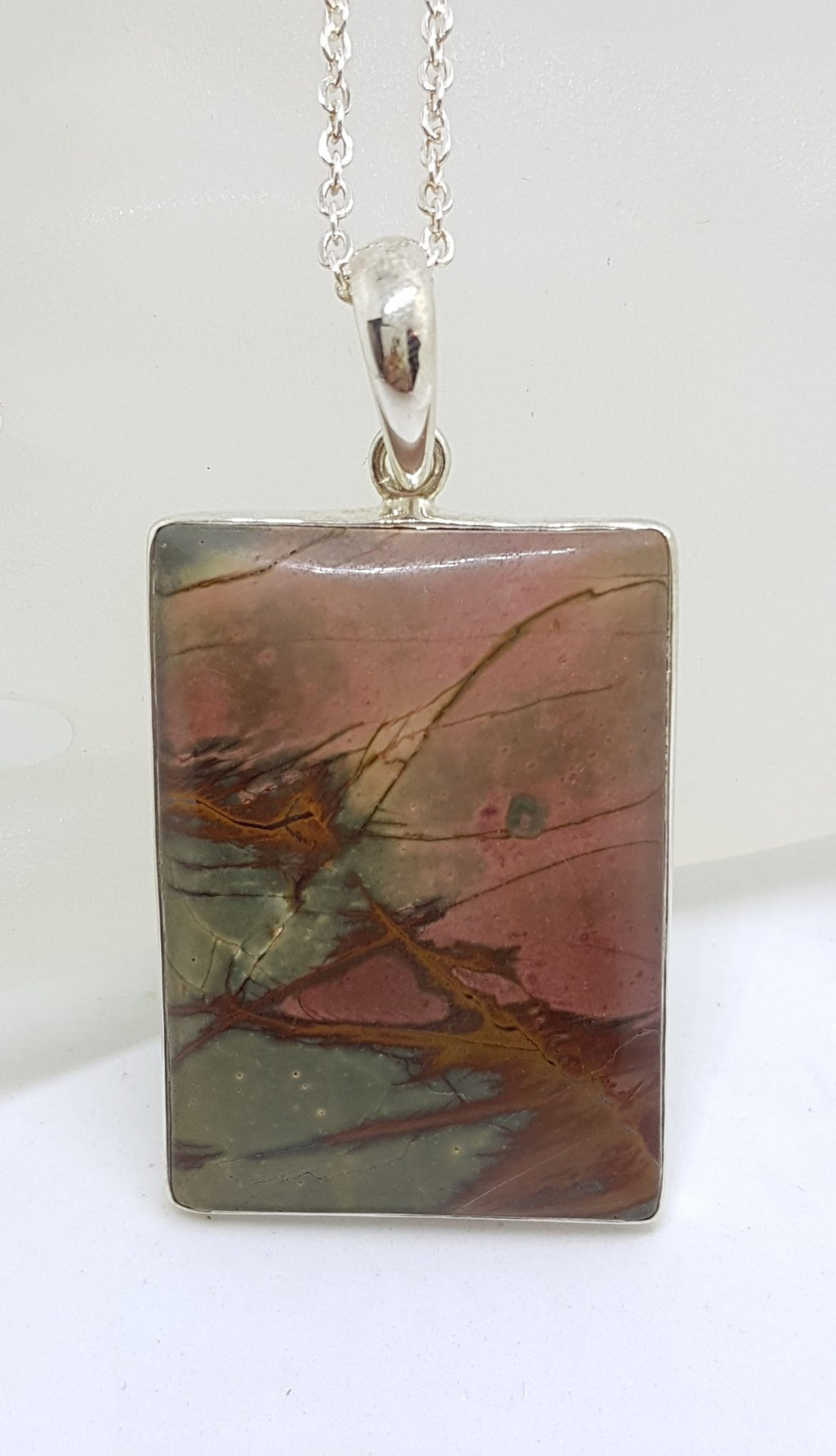 Sterling Silver Large Square Red Creek Jasper Pendant on Silver Chain