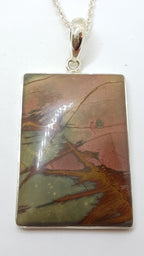 Sterling Silver Large Square Red Creek Jasper Pendant on Silver Chain
