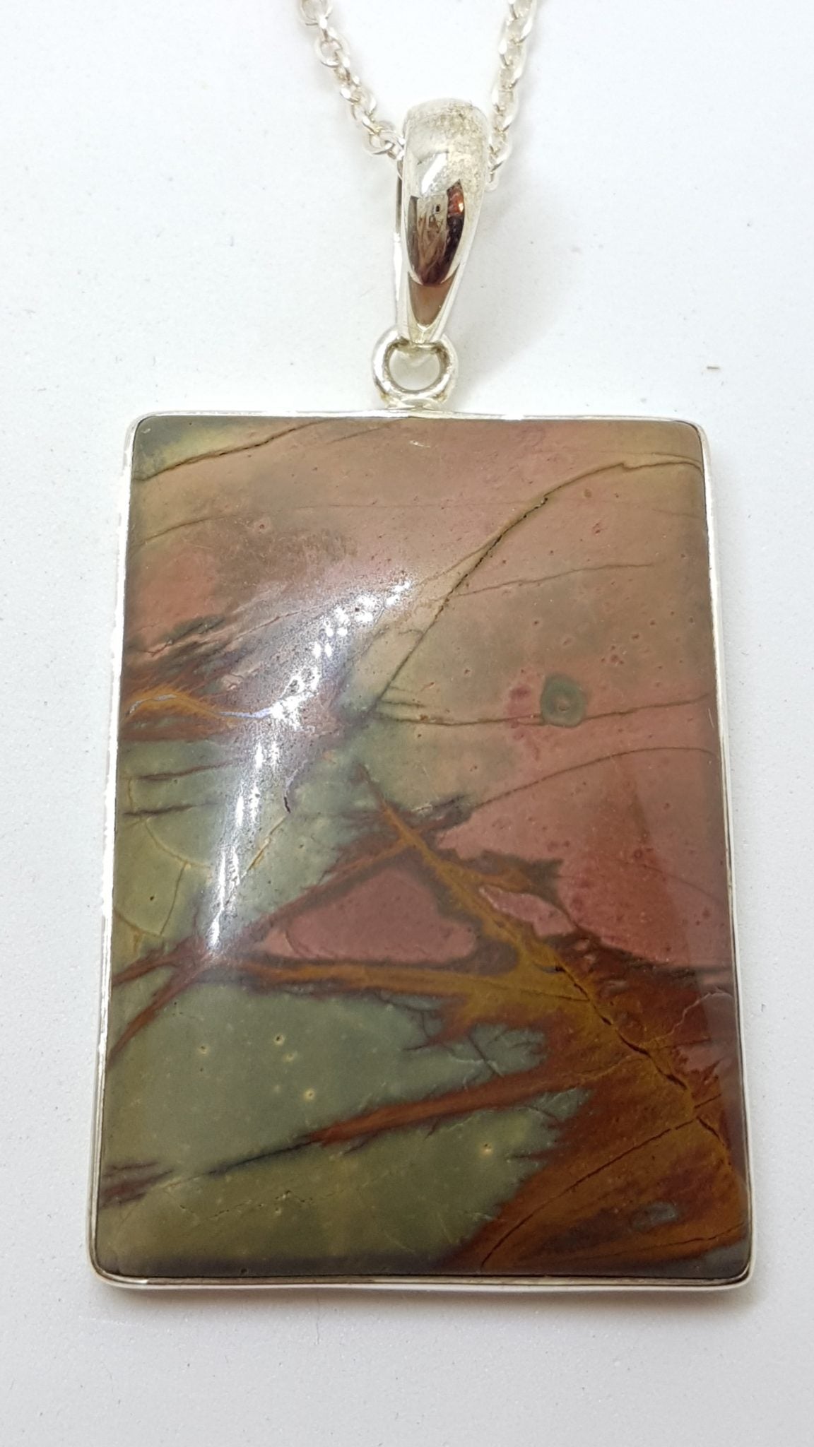 Sterling Silver Large Square Red Creek Jasper Pendant on Silver Chain