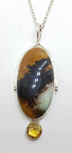 Sterling Silver Very Large Oval Mookaite and Citrine Pendant on Silver Chain