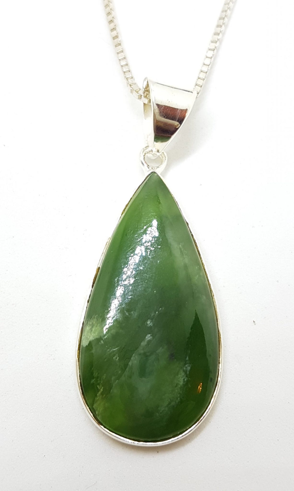 Sterling Silver Large Jade Teardrop Shape Pendant on Silver Chain