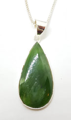 Sterling Silver Large Jade Teardrop Shape Pendant on Silver Chain