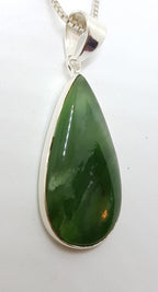Sterling Silver Large Jade Teardrop Shape Pendant on Silver Chain