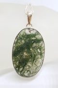 Sterling Silver Large Oval Moss Agate Pendant on Silver Chain