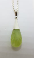 Sterling Silver Cone Drop Prehnite Pendant on Silver Chain