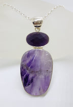 Sterling Silver Large Amethyst Pendant on Silver Chain