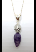 Sterling Silver Amethyst &amp; Clear Crystal Quartz Pendulum Pendant on Silver Chain