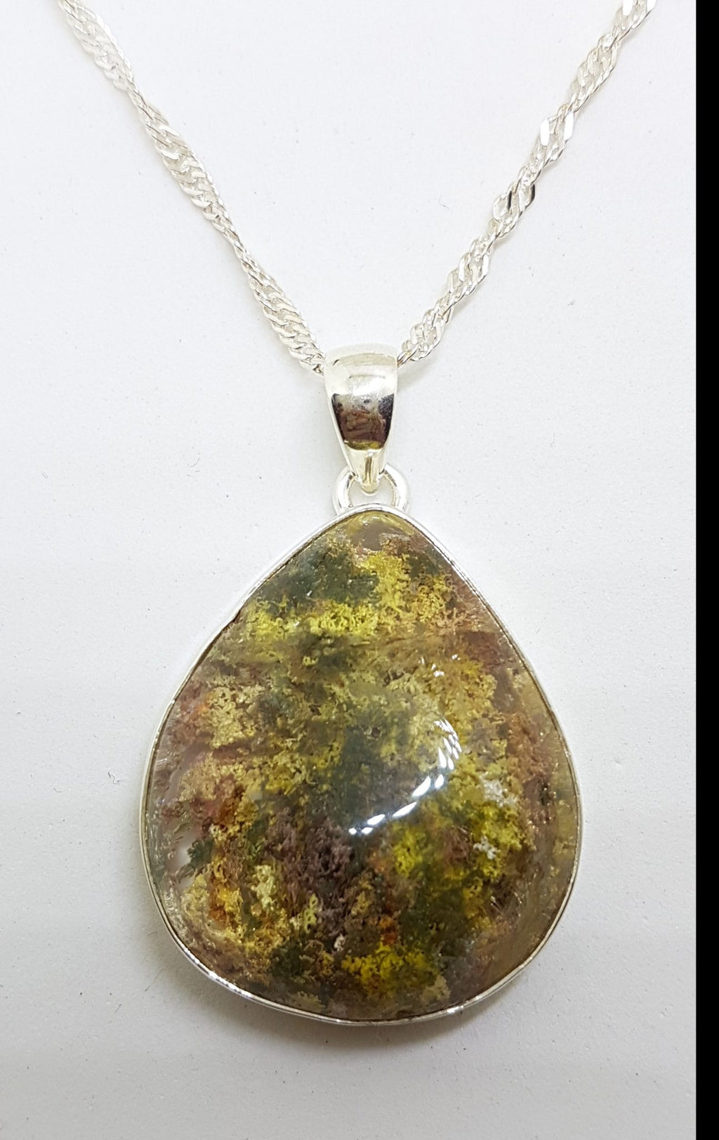 Sterling Silver Large Teardrop / Pear Shape Lodolite Pendant on Silver Chain