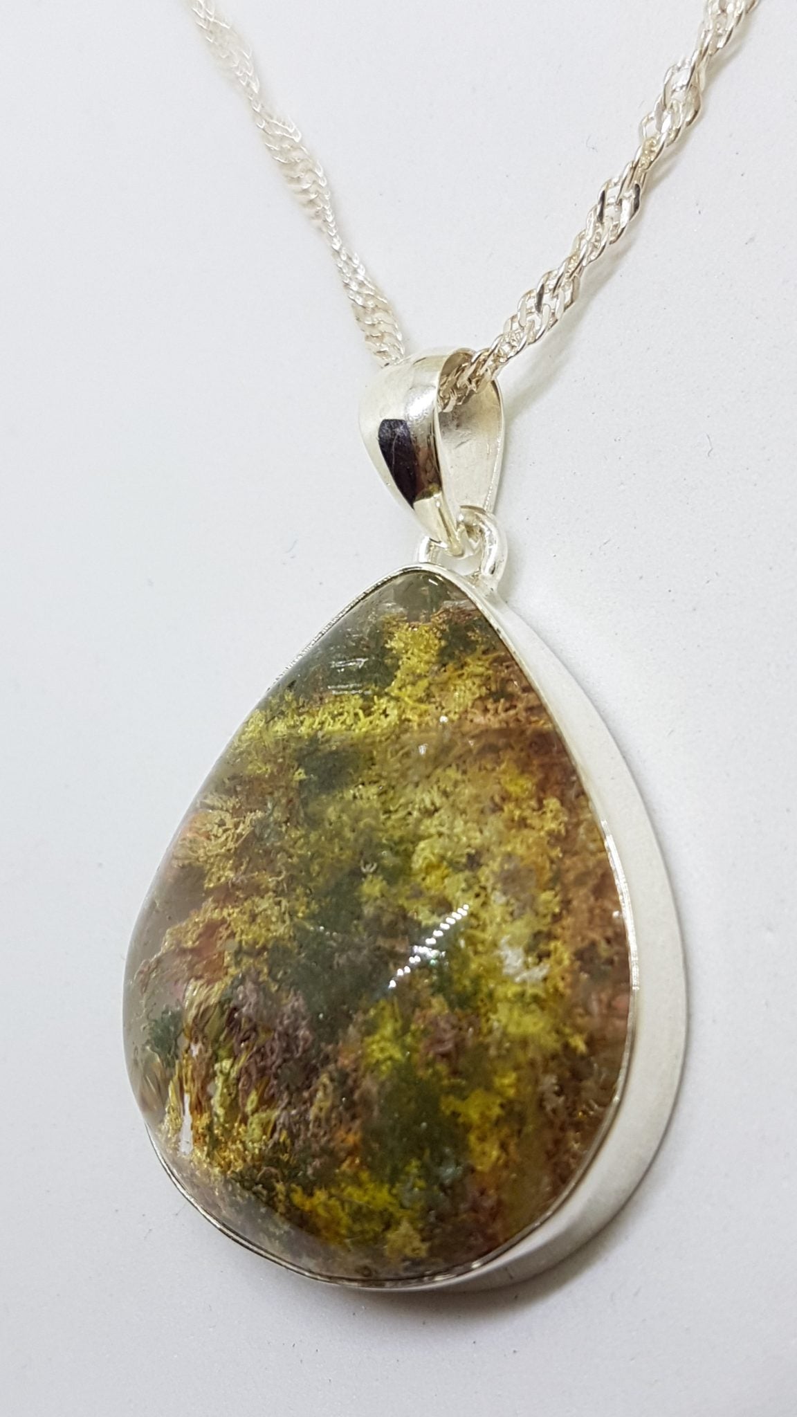 Sterling Silver Large Teardrop / Pear Shape Lodolite Pendant on Silver Chain