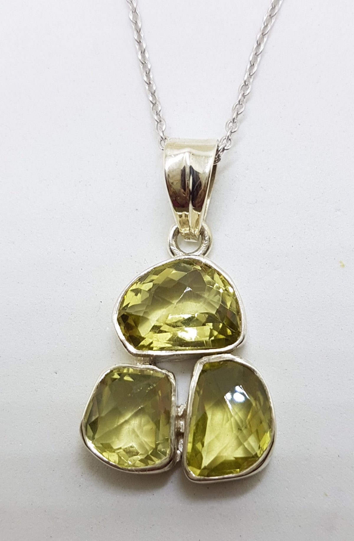 Sterling Silver Lemon Citrine / Quartz Cluster Pendant on Silver Chain