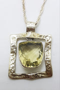 Sterling Silver Citrine in Square Pendant on Silver Chain