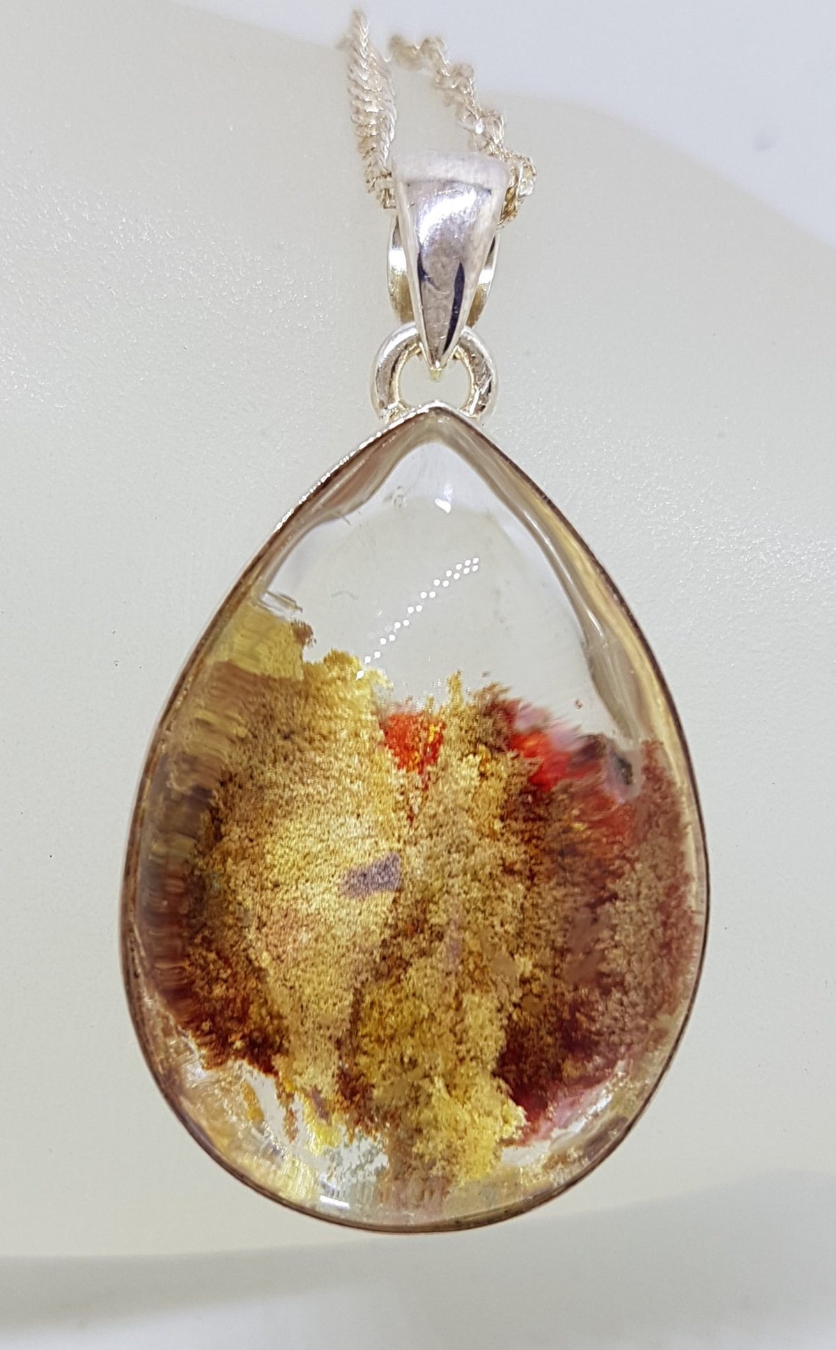 Sterling Silver Large Teardrop / Pear Shape Lodolite Pendant on Silver Chain