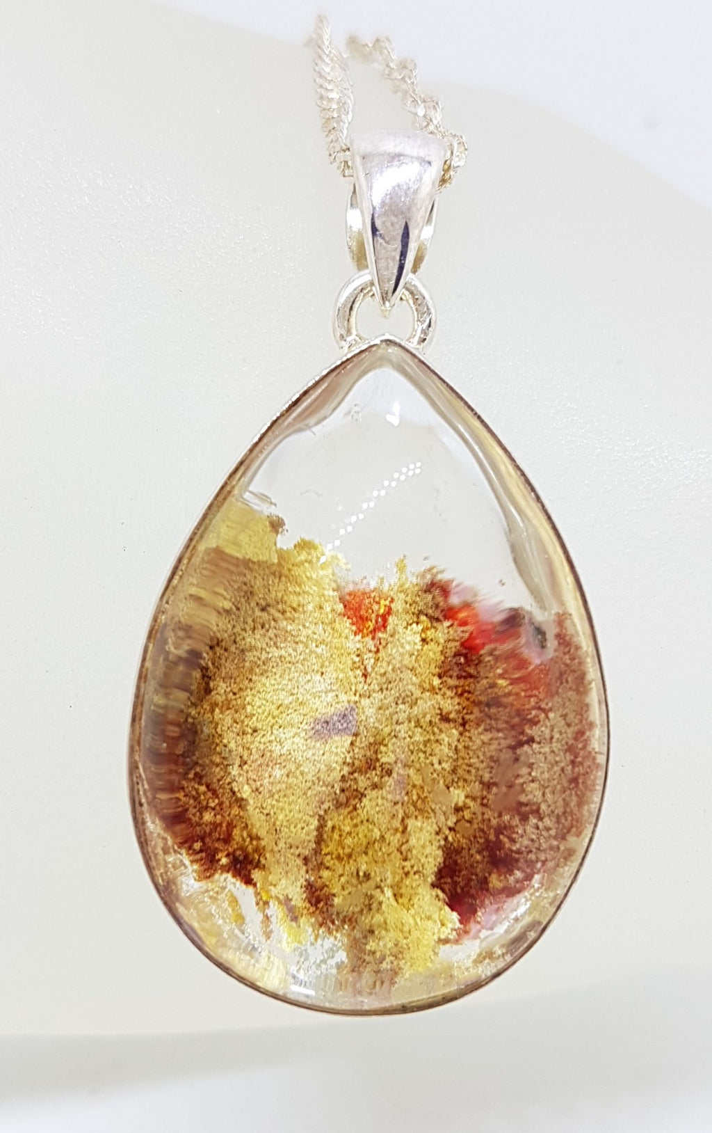 Sterling Silver Large Teardrop / Pear Shape Lodolite Pendant on Silver Chain