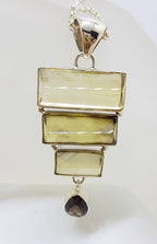 Sterling Silver Unusual Shaped Long Multi-Colour Citrine &amp; Smokey Quartz Pendant on Silver Chain